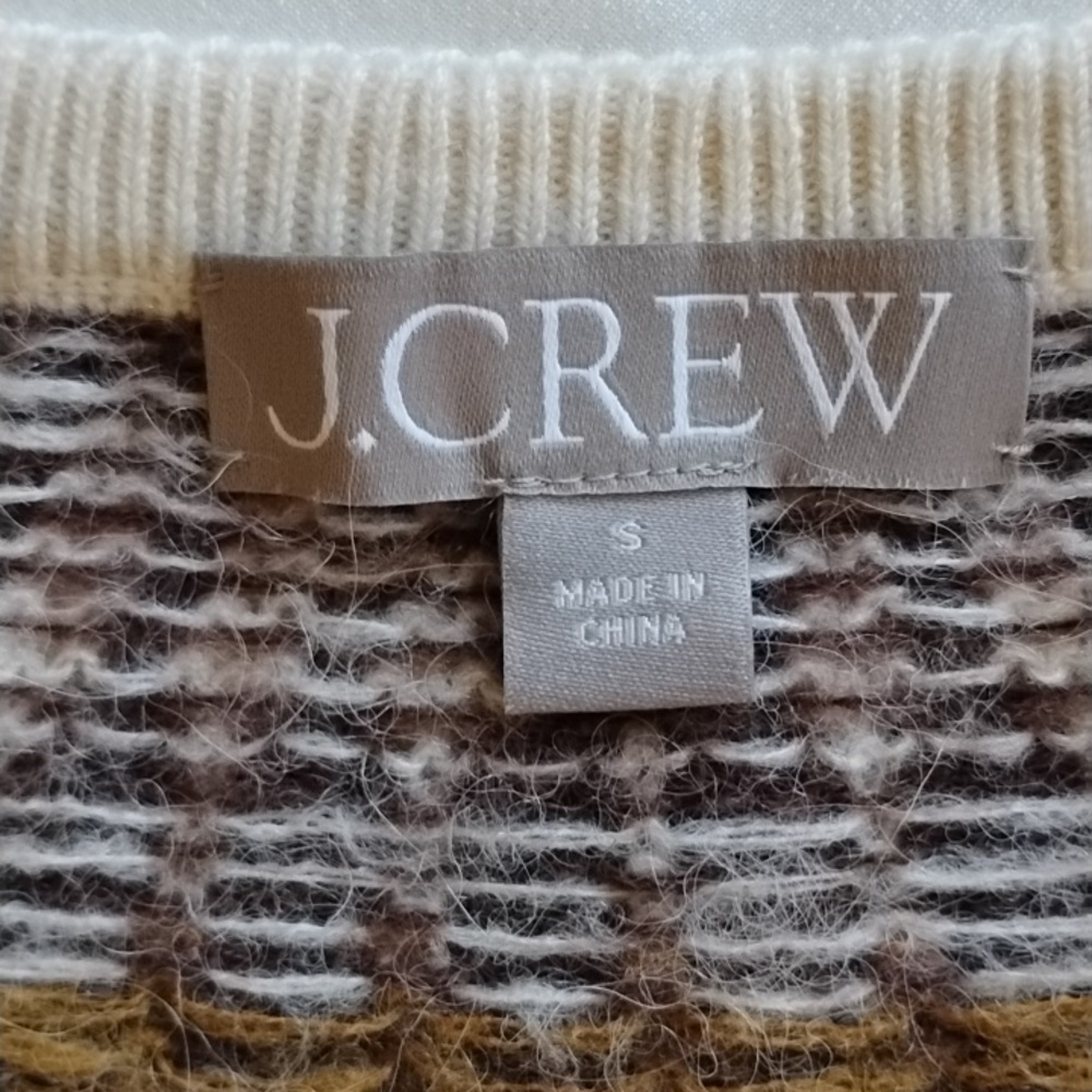 J Crew Brushed Yarn Fair Isle Cardigan Crop Sweater S Brown Cream Mohair - Picture 4 of 10